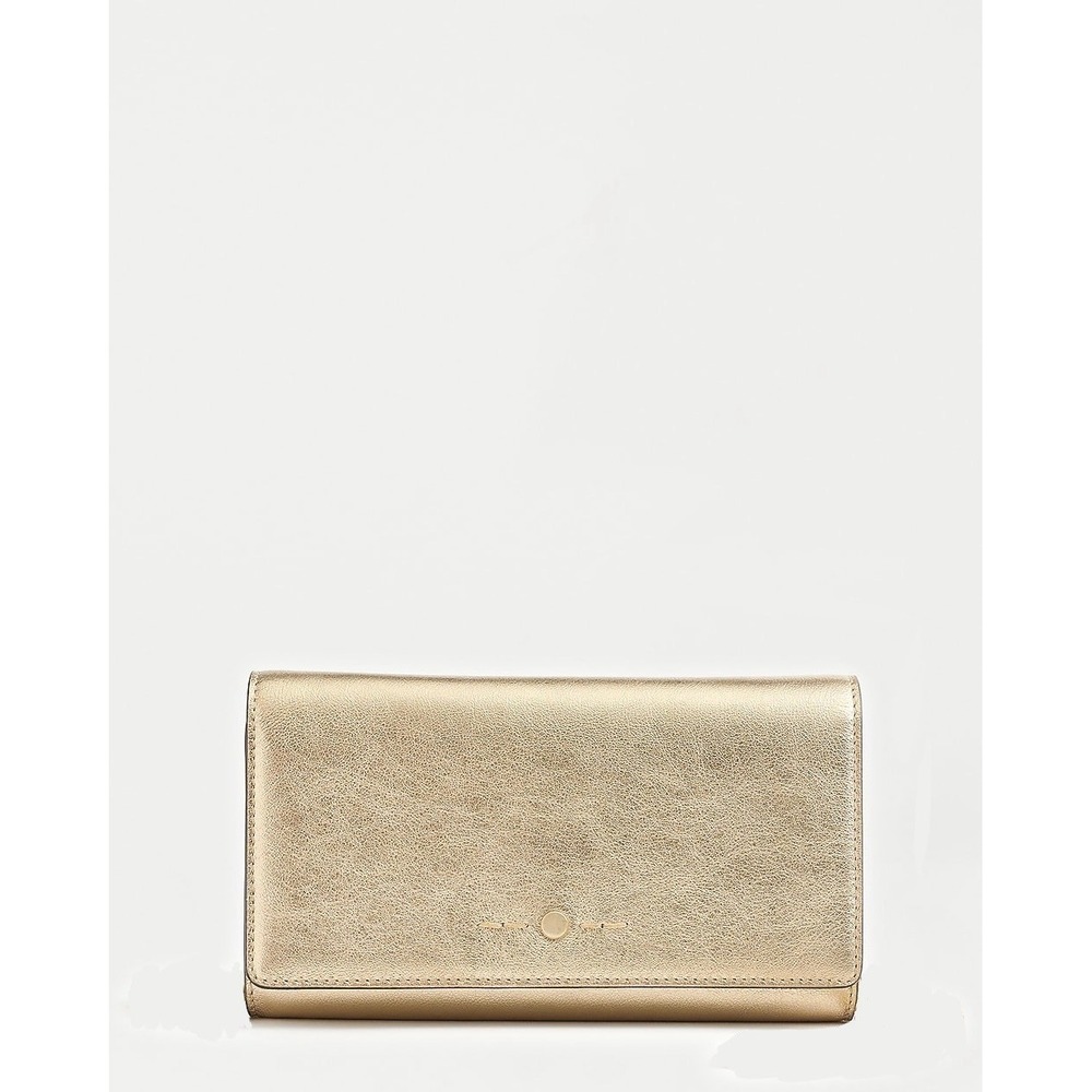 J.CREW Convertible Wallet Bag Metallic Leather Gold Clutch Bag AE522 NO STRAP